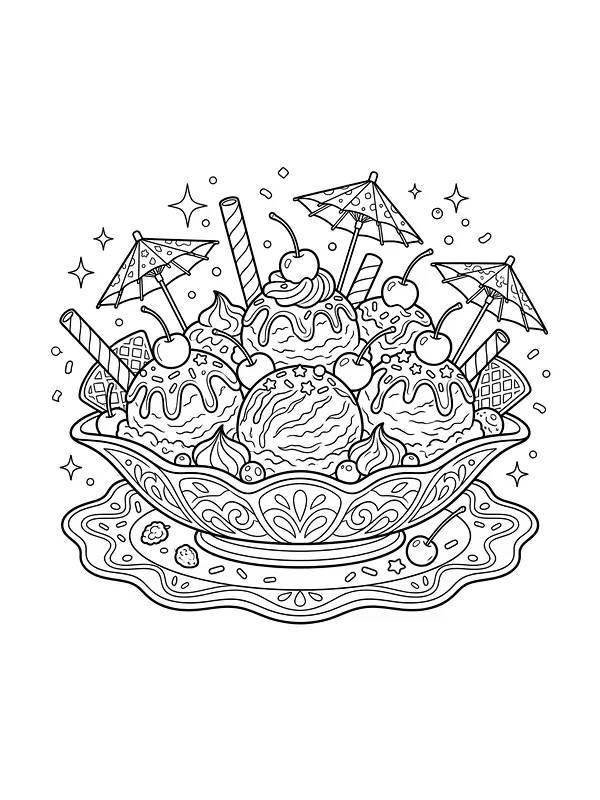 Bateau de glace avec ombrelles et cerises