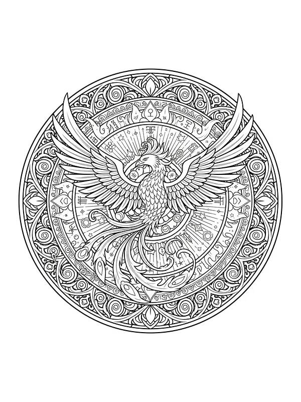 Fugl Føniks i mandala