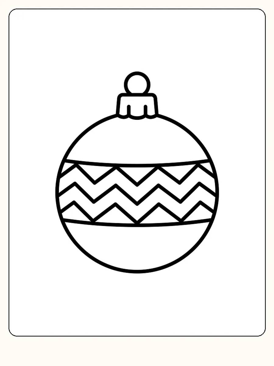 Fargeleggingstegning av en julekule med zigzag-mønster, perfekt for julepynt