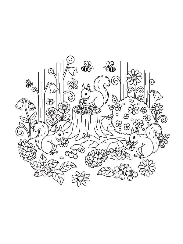 Ekorn med blomster og bier, underkategori