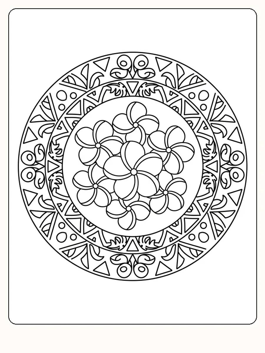 Intrikates Blumenmandala mit geometrischen Mustern, bereit zum Ausmalen