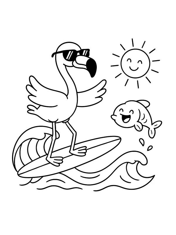 Flamingo med solbriller surfer, underkategori