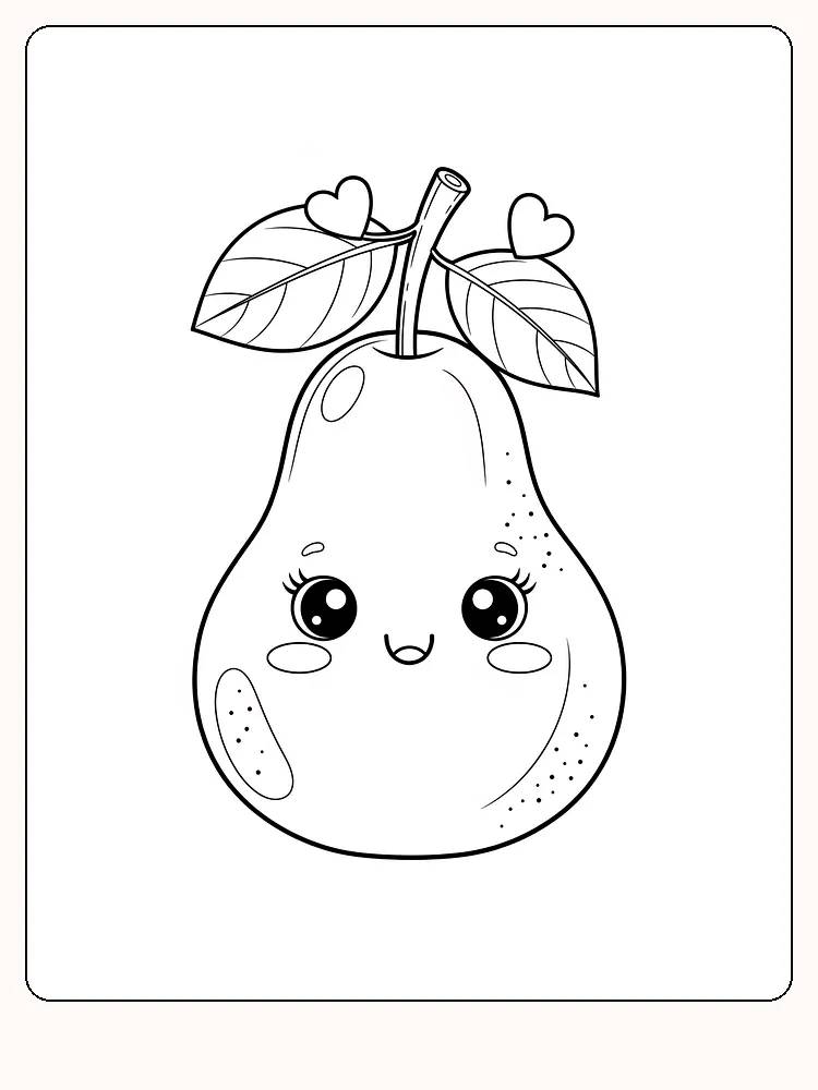 Tegning til farvelægning af en kawaii-pære med store øjne og smil. Perfekt til download