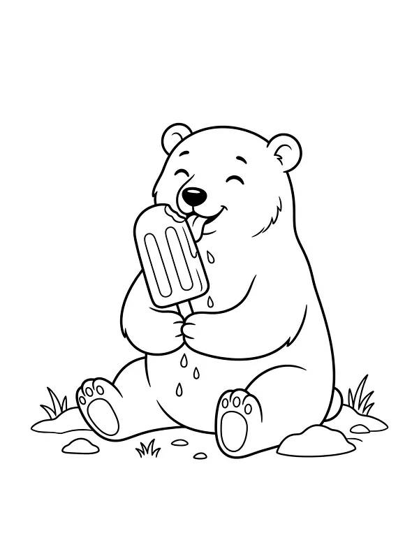 Ours polaire qui lèche une glace sur bâtonnet