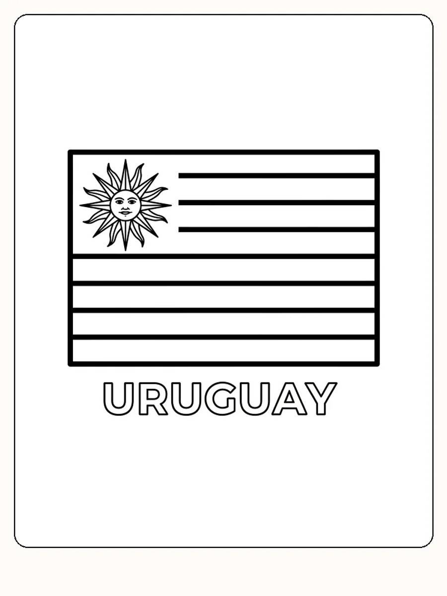 Uruguays flagga med solsymbolen och blå ränder, redo för måla.