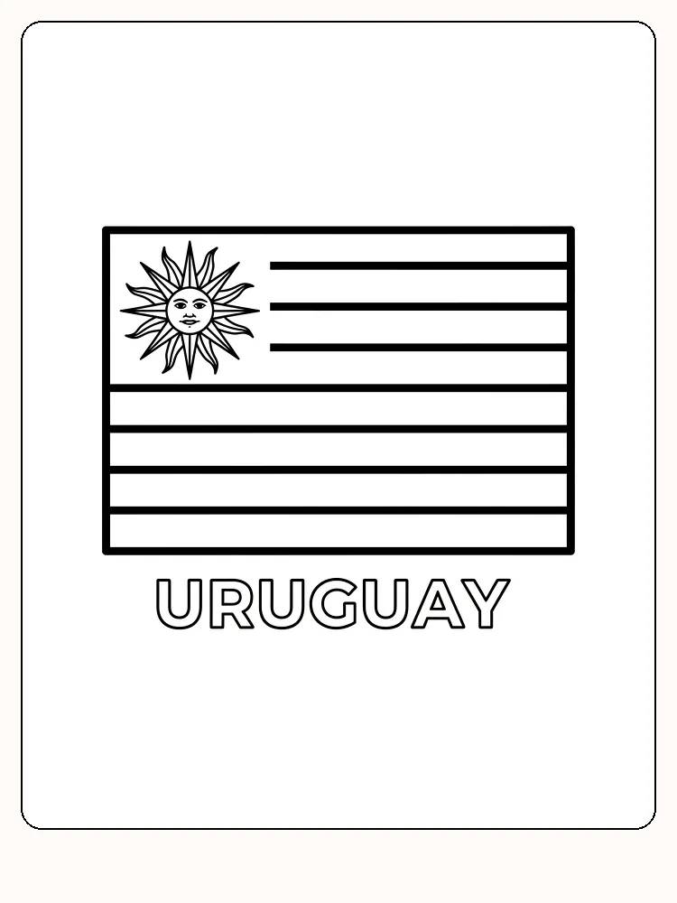 Uruguays Flagge mit dem Sonnensymbol und blauen Streifen, bereit zum Ausmalen.