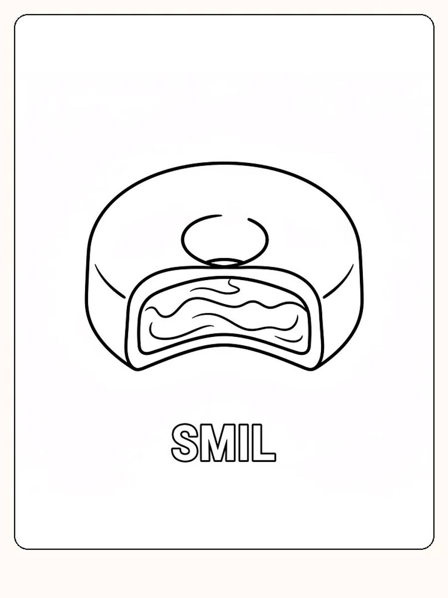 Fargeleggingstegning av en donut med smil, klar for å bli fargelagt