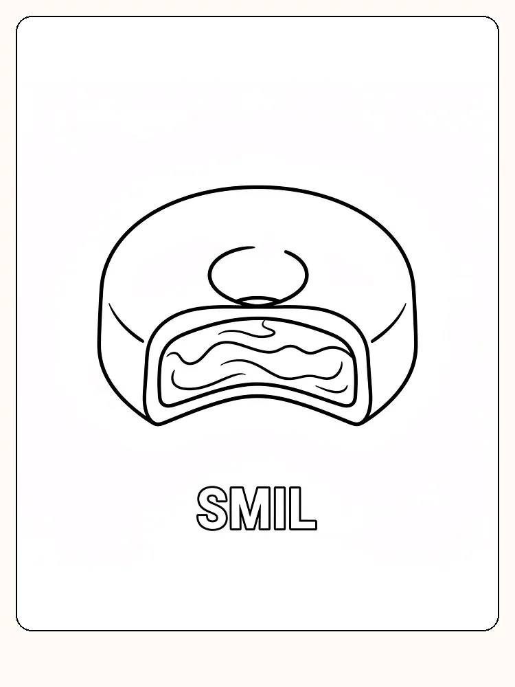 Fargeleggingstegning av en donut med smil, klar for å bli fargelagt