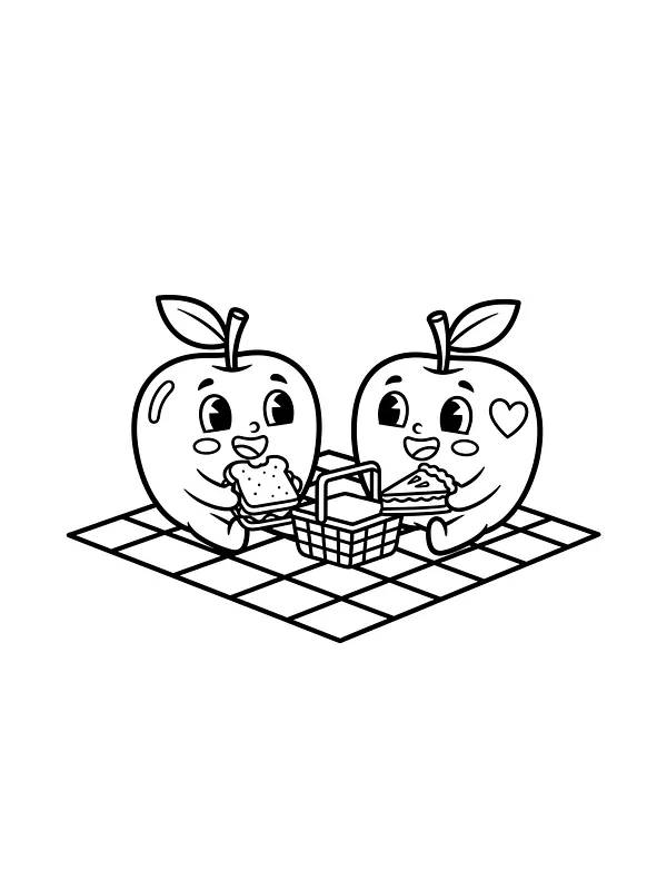 Smilende æbler på picnic