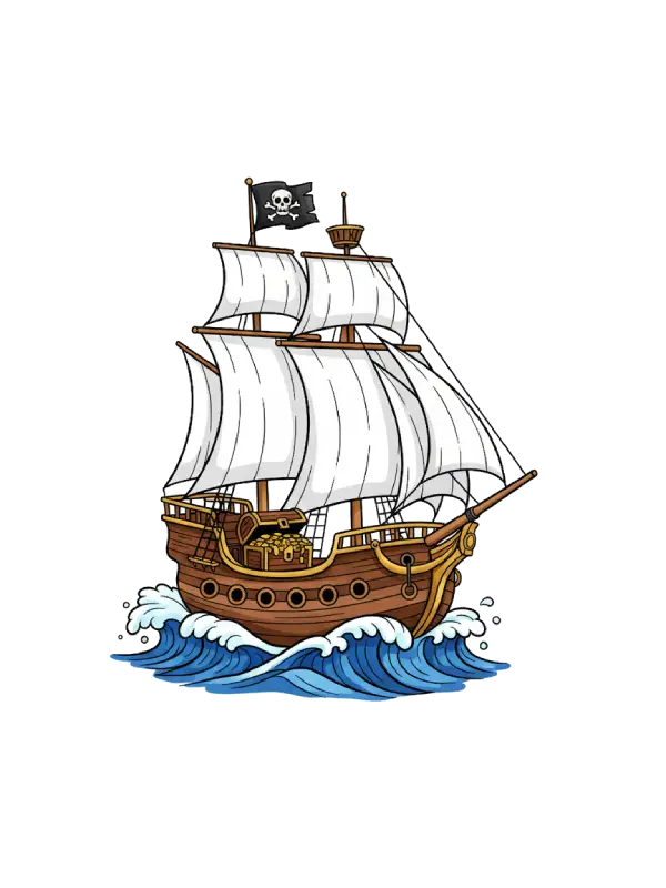 båd til farvelægning, der ligner et piratskib