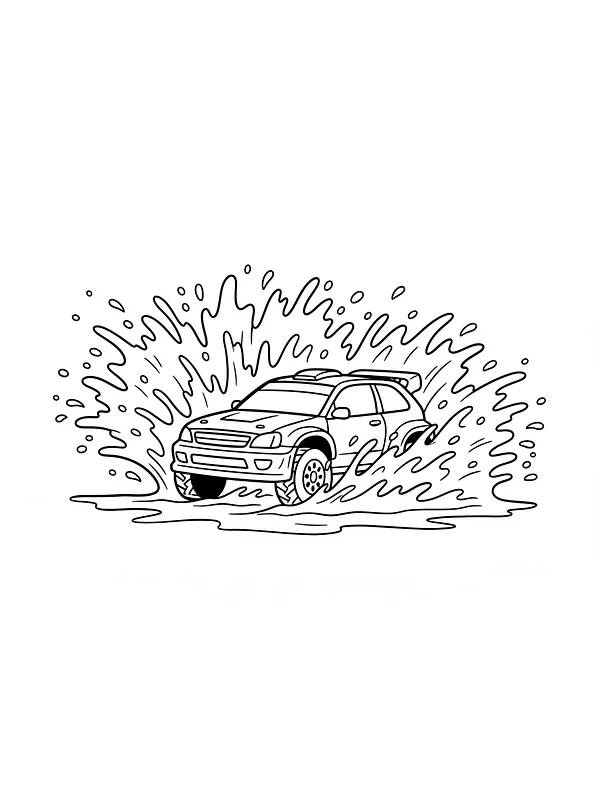 Stor SUV, der kører gennem vand
