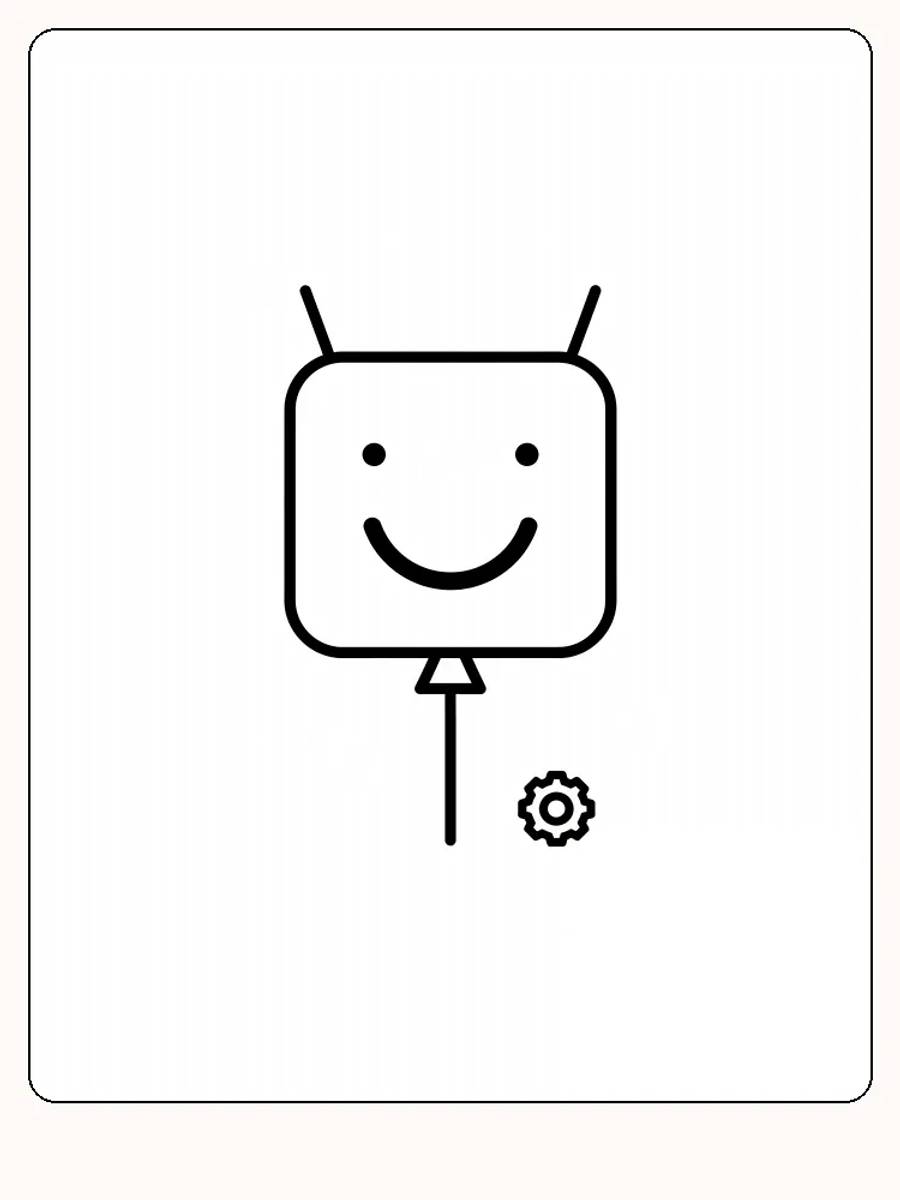 Tegning til farvelægning af en enkel robotballon med smiley, klar til print