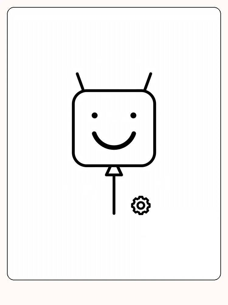 Tegning til farvelægning af en enkel robotballon med smiley, klar til print
