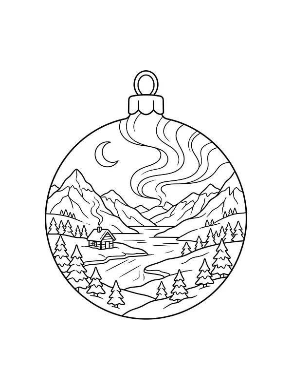 Julekugle med vinterlandskab under nordlyset