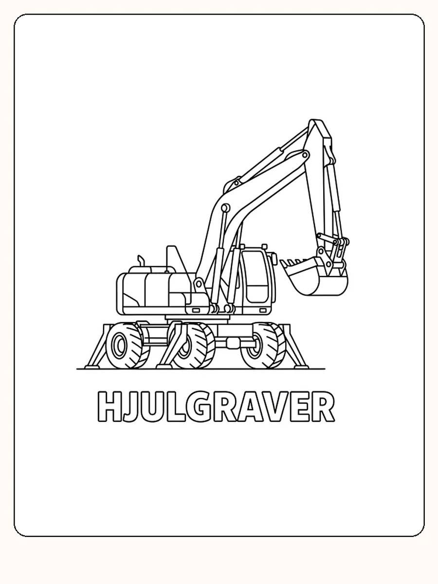 Tegning af en hjulgraver til farvelægning, klar til download