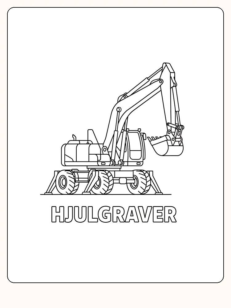 Tegning af en hjulgraver til farvelægning, klar til download