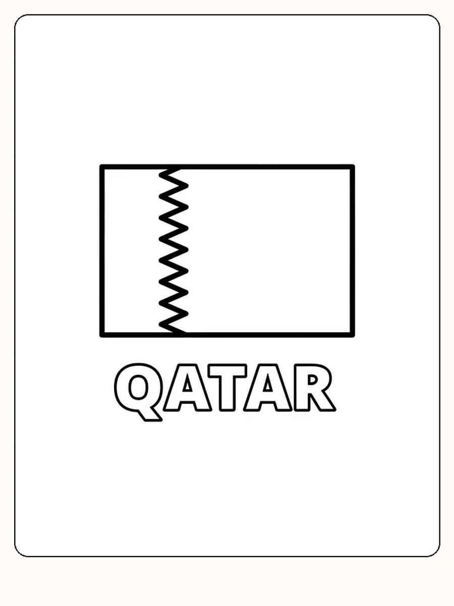 Deutsch:
Die Flagge Katars mit einem burgunderfarbenen und weißen Zickzack-Muster, bereit zum Ausmalen.