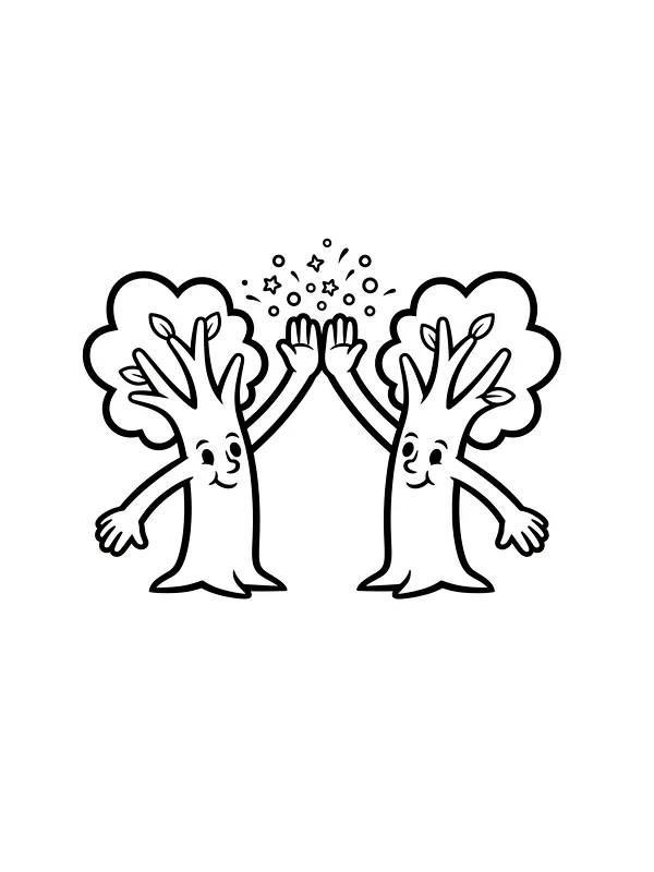 To trær gir high five