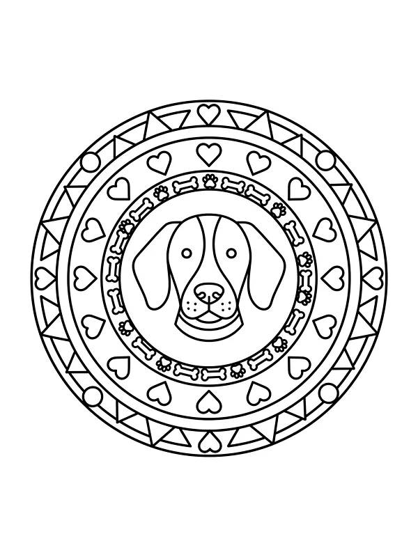 Hund i mandala med hjerter