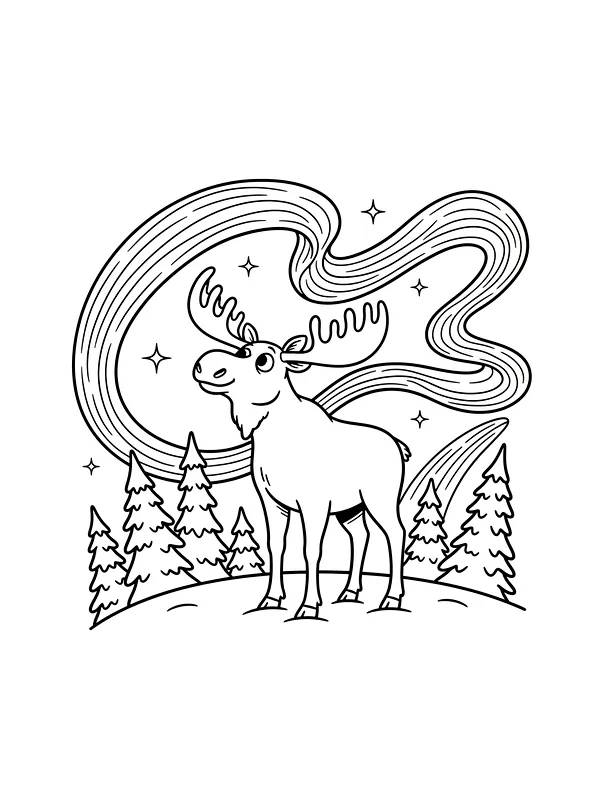 Elg foran nordlys i skoven