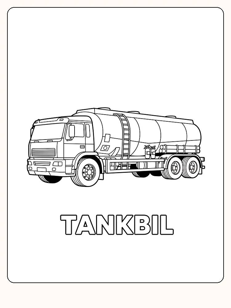 Detaljert fargeleggingstegning av en tankbil, klar for utskrift