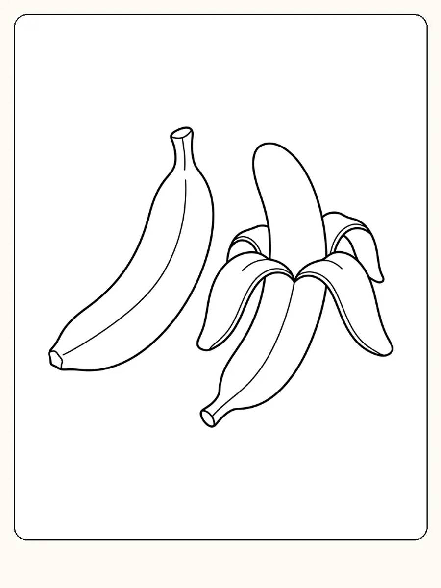 Hel banan og halvskrelt banan, frukt med skallet hengende åpent i strimler, side om side på hvit bakgrunn