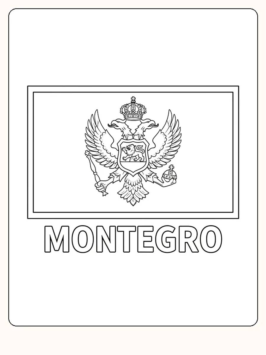 Montenegros Flagge mit Staatswappen, bereit zum Ausmalen