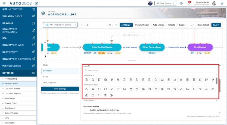 Free choice of document-type icons — A catalogue of more than 130 icons, searchable in Thai and English, changeable for