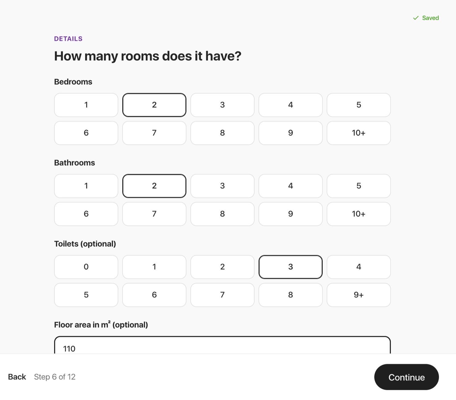The How many rooms does it have screen with bedroom, bathroom and toilet counts