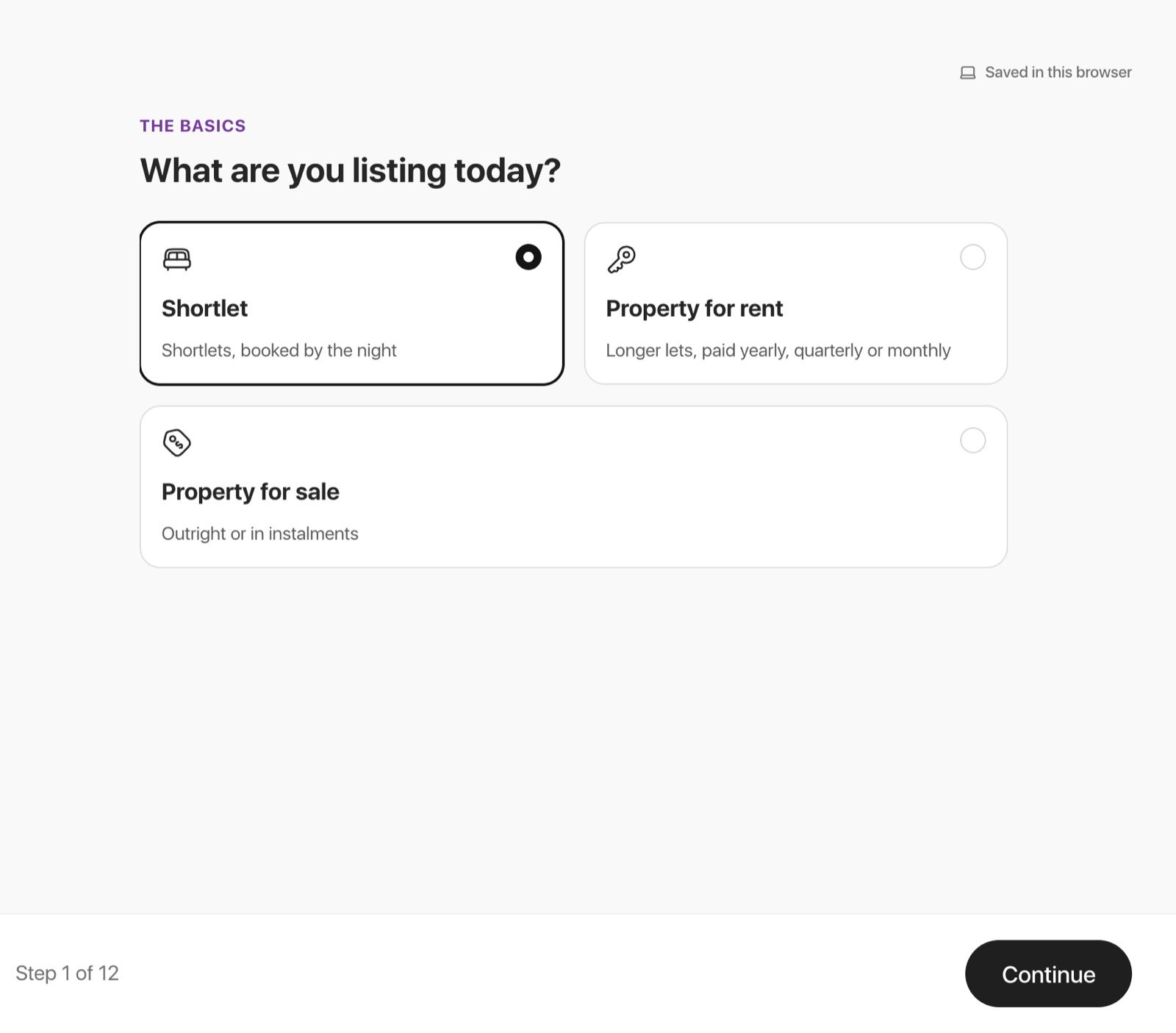 The question What are you listing today, with Shortlet, Property for rent and Property for sale