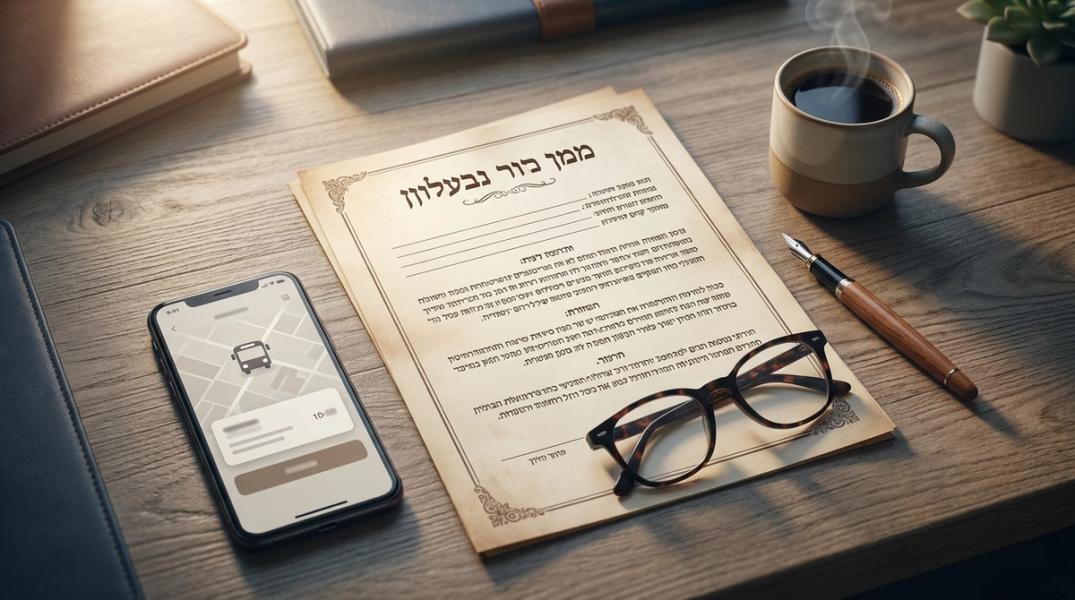 ספר חוקי העבודה הישראלי פתוח על שולחן ליד כובע נהג שאטל ארגוני