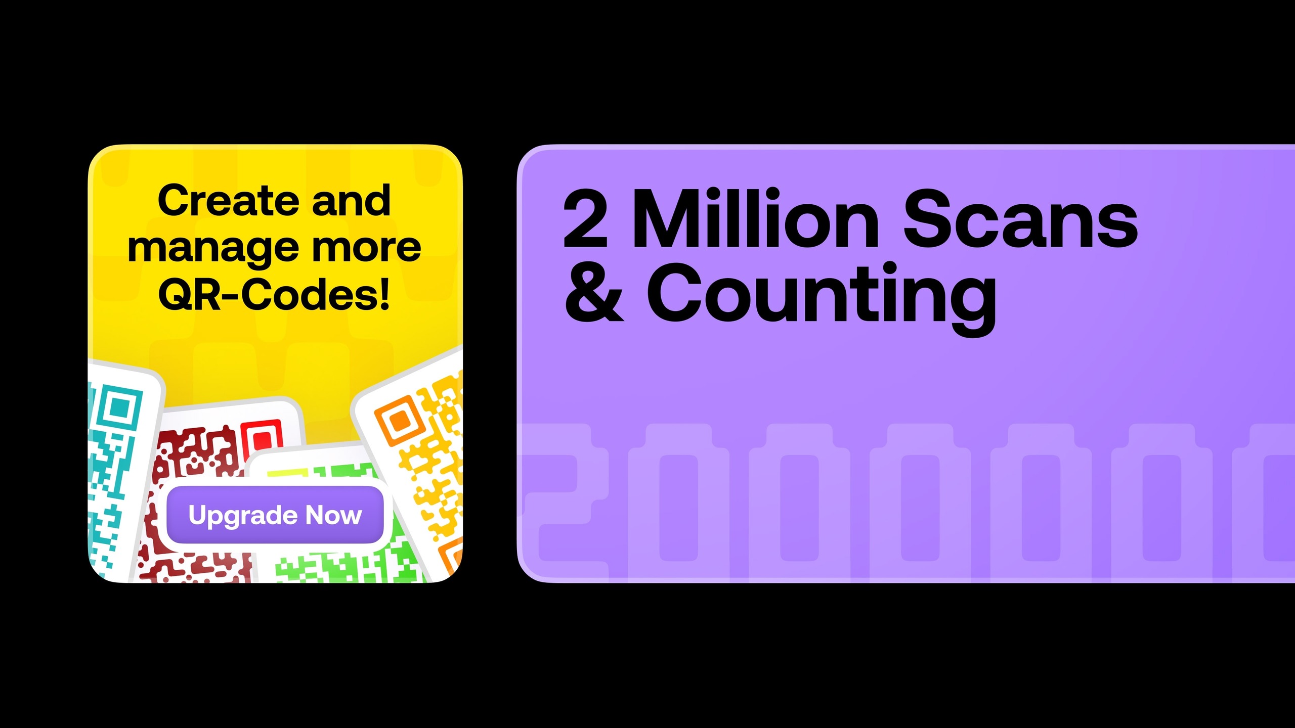 QR-Codes.com upgrade ad and scan-count campaign graphics