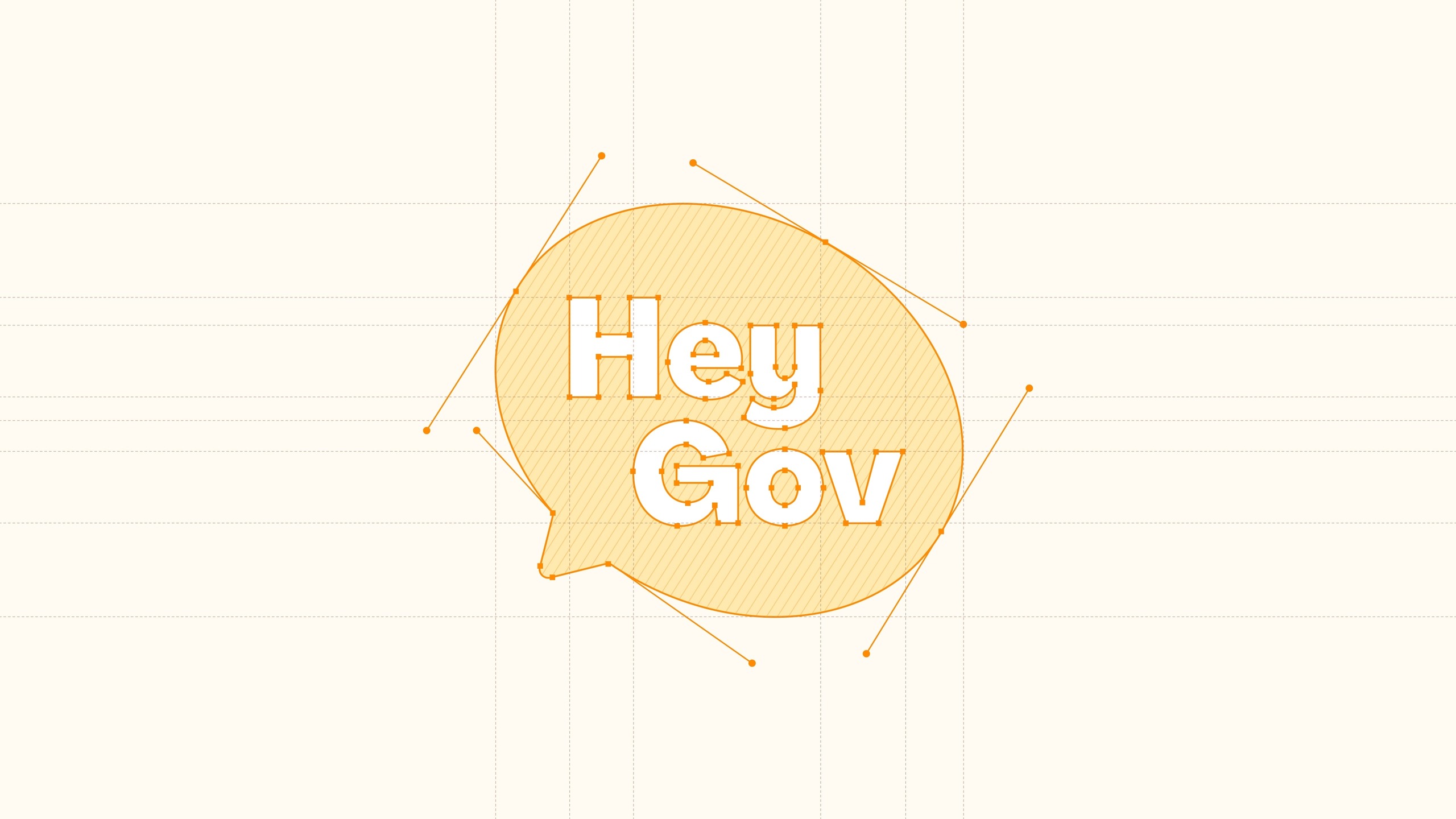 Construction drawing of the HeyGov speech-bubble logo
