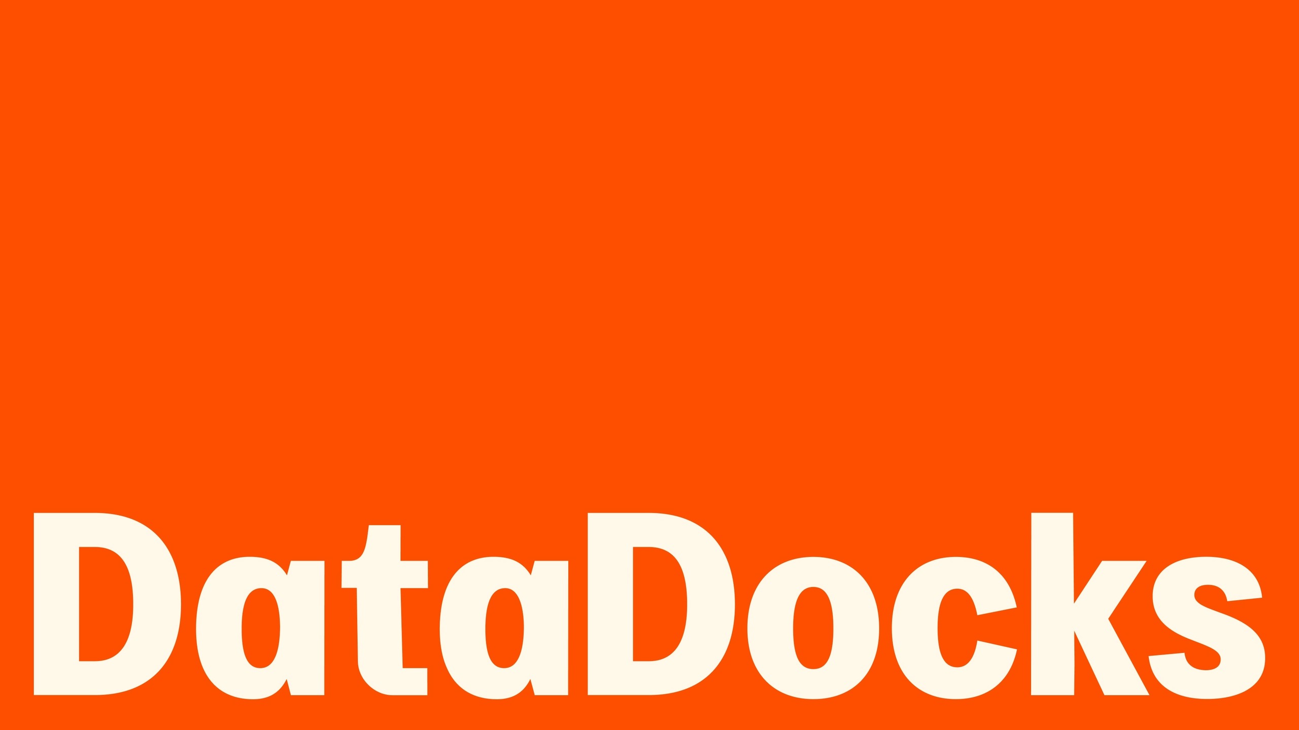 DataDocks wordmark in off-white on an orange background