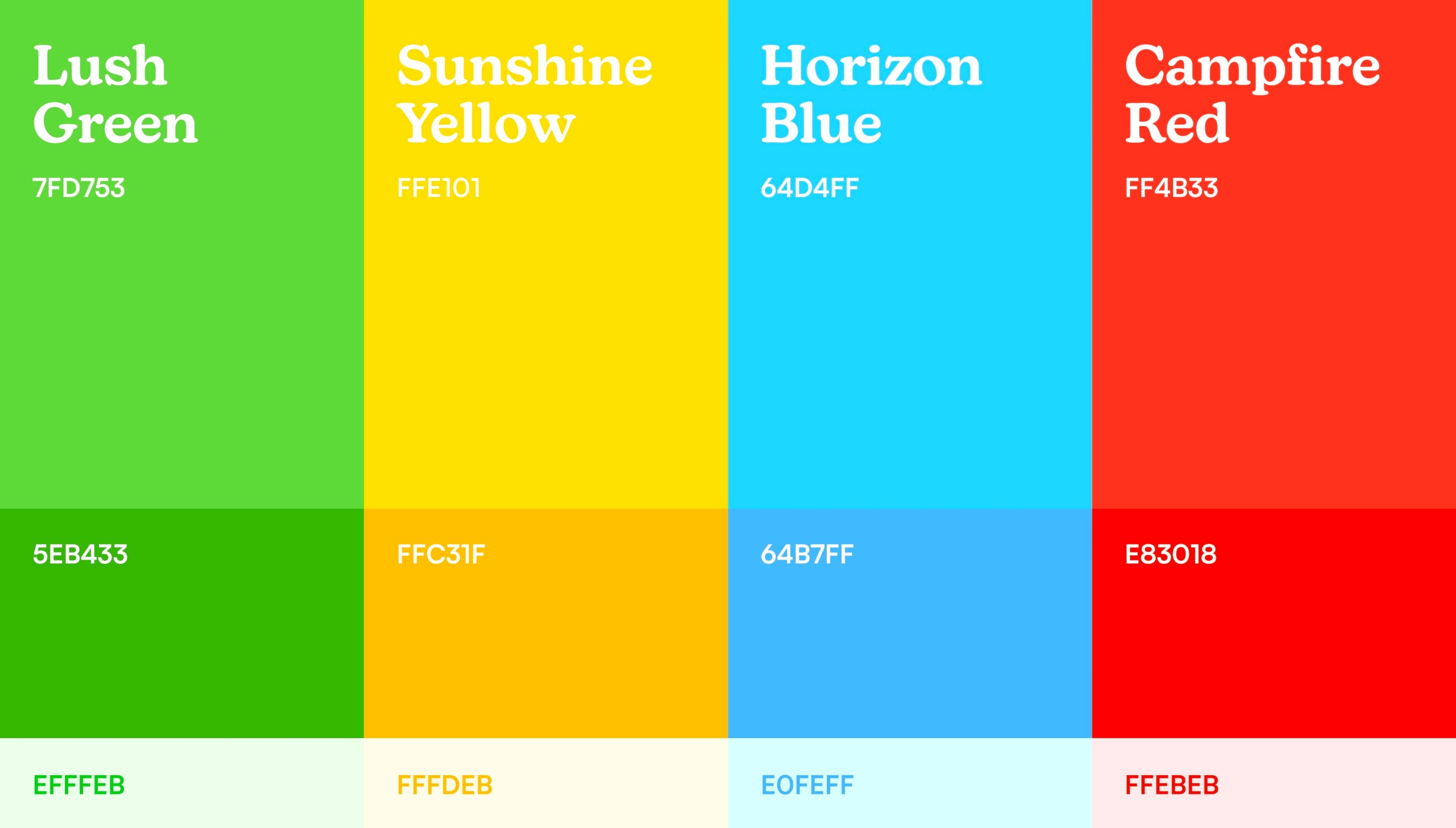 Campsi color palette in green, yellow, blue, and red