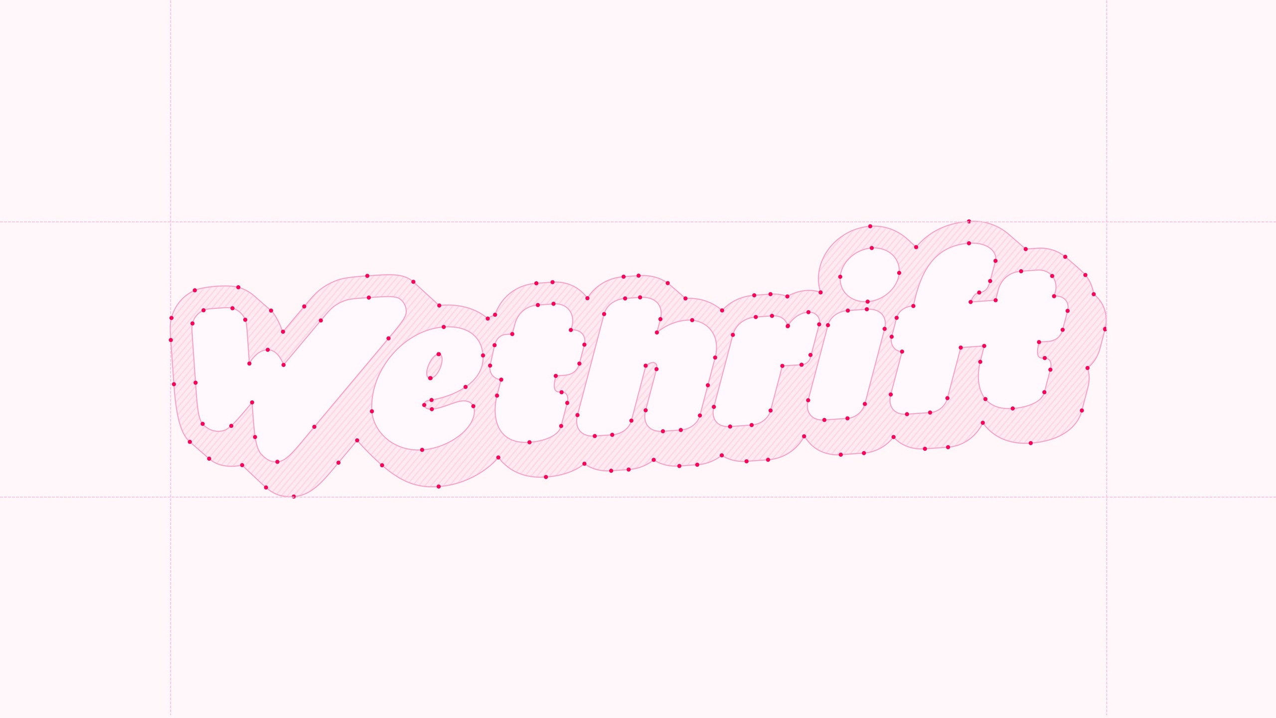 Vector tracing of the Wethrift wordmark showing construction points