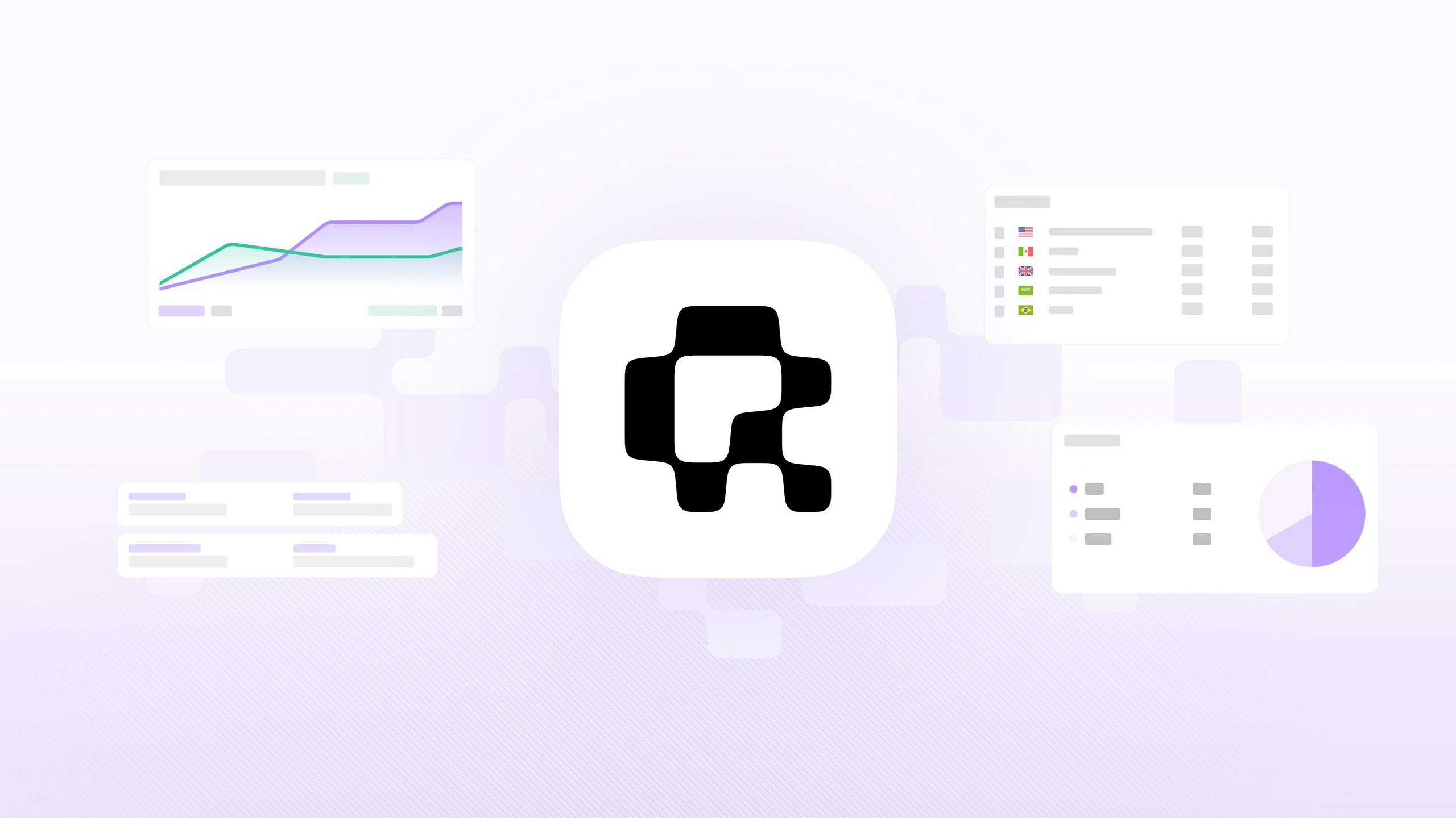 QR-Codes.com symbol surrounded by analytics and management interface panels