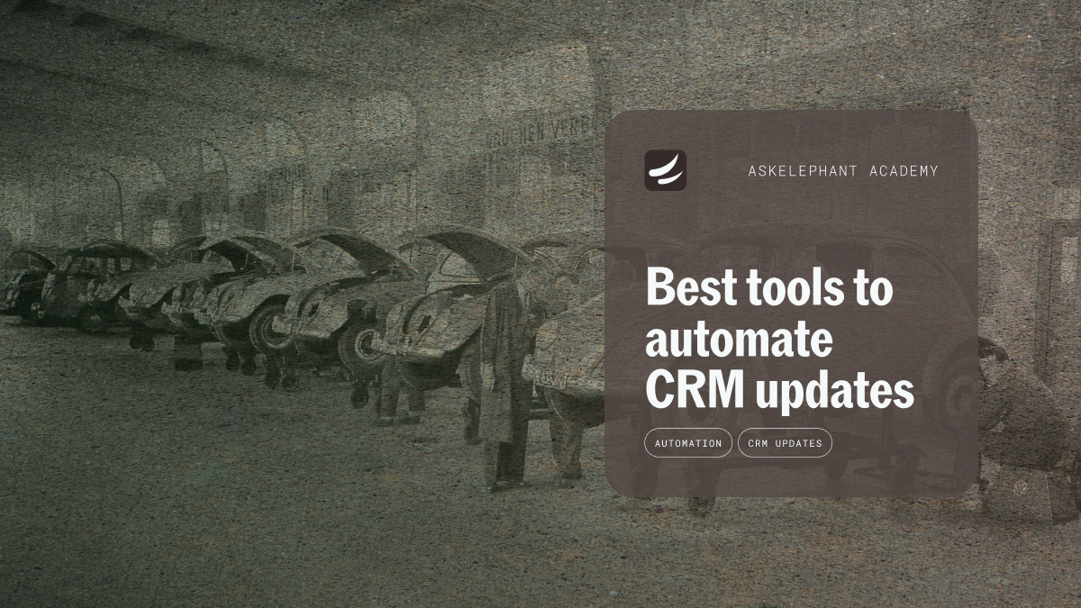 Comparison of CRM automation tools including AskElephant, HubSpot Workflows, Salesforce Flow, n8n, and Claude AI
