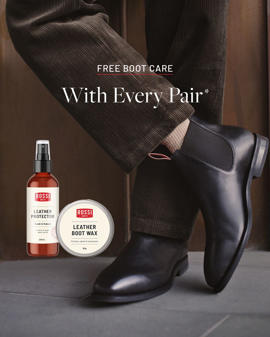 FREE* Boot Care With Every Pair

Add a Leather Boot Wax OR a Suede/Nubuck...

Limited Time Only.

Shop now via the link in bio. 

#RossiBoots