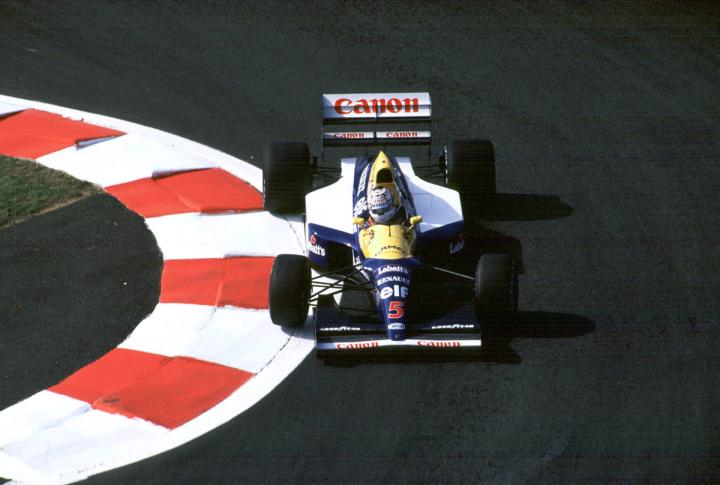 Nigel Mansell driving the FW14B at Magny-Cours in 1992 where he won the French Grand Prix