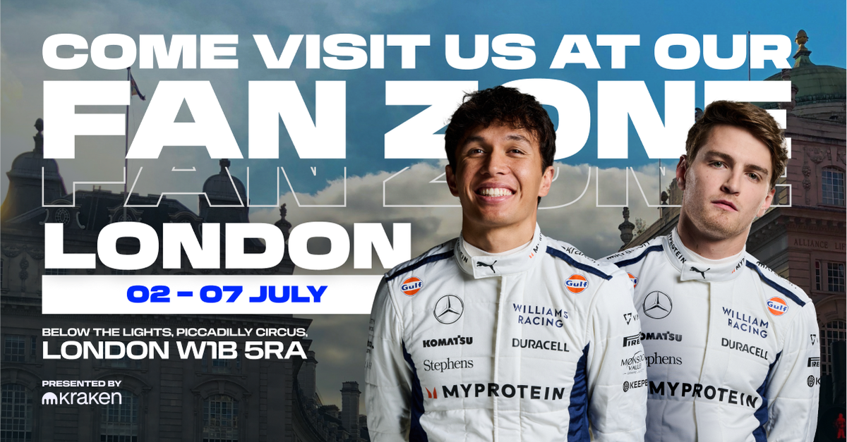 Our Williams Racing London Fan Zone, presented by Kraken, opens Tuesday ...