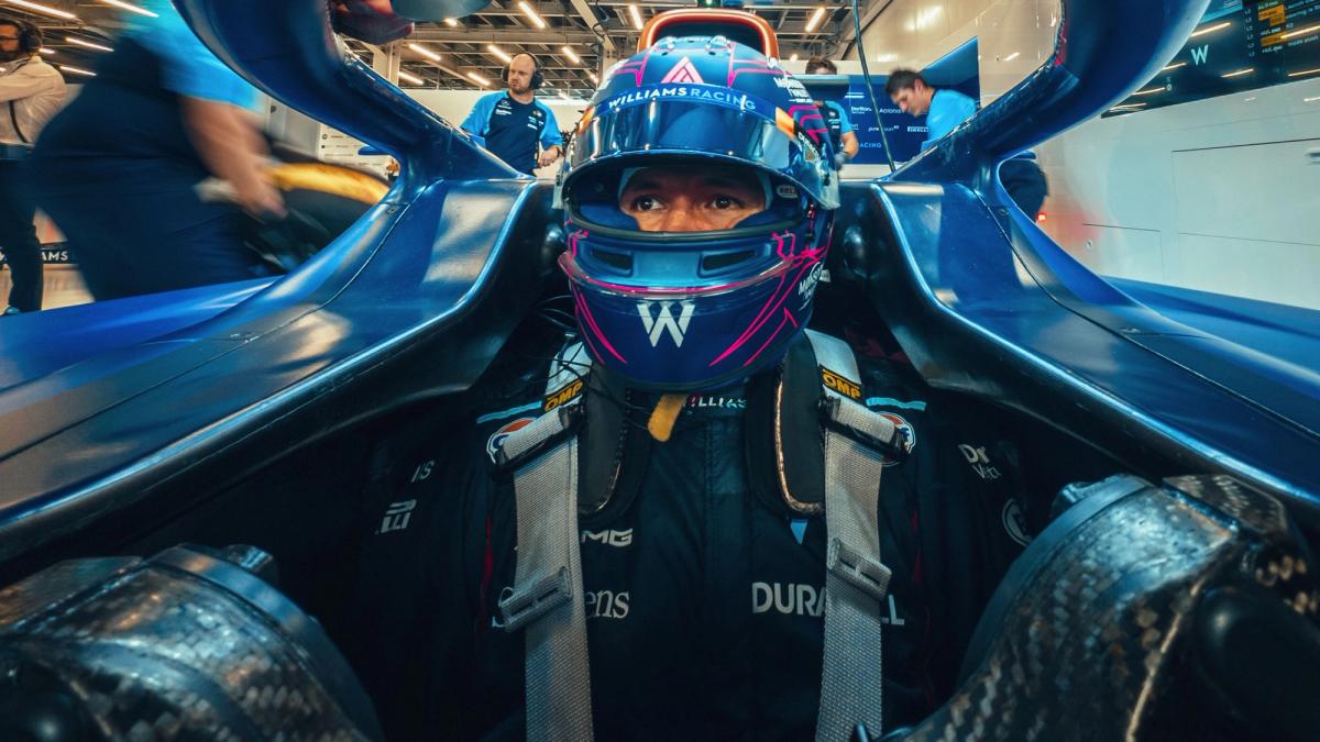 Williams Racing Alex WATCH: Alex Albon hops inside his Williams Racing FW45 | Atlassian ...