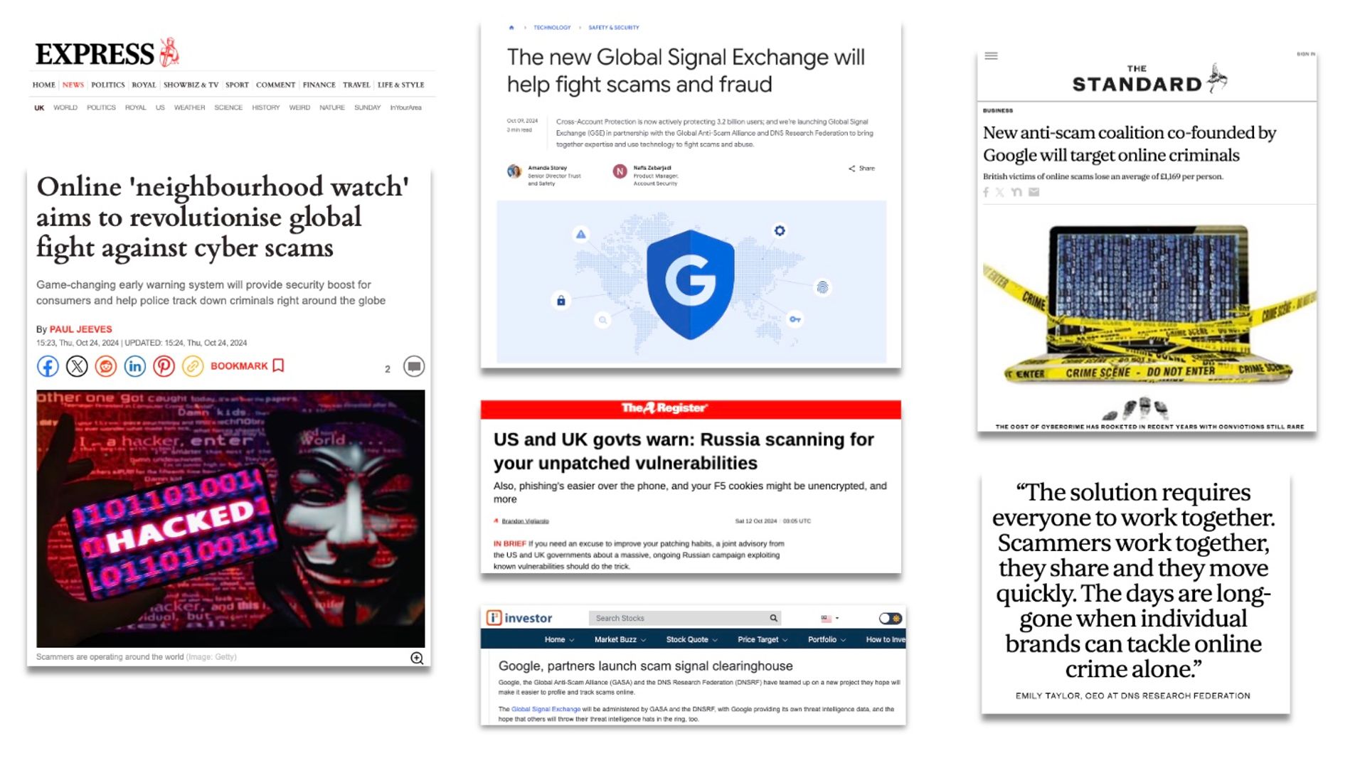 Press cuttings from the Google blog announcement about the Global Signal Exchange