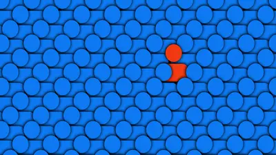 Red highlighted abstract figure among blue population.