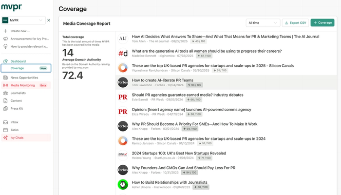 Coverage has it's own sub-page in the dashboard