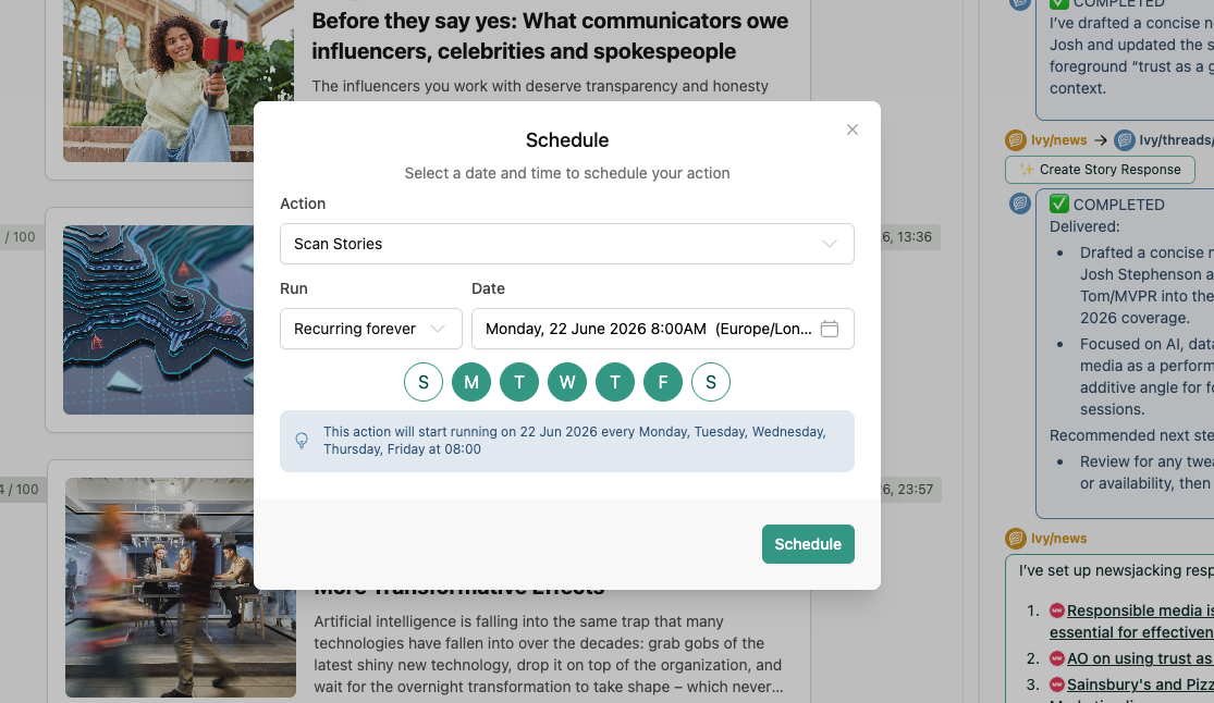 Control how frequently Ivy AI operates on your behalf