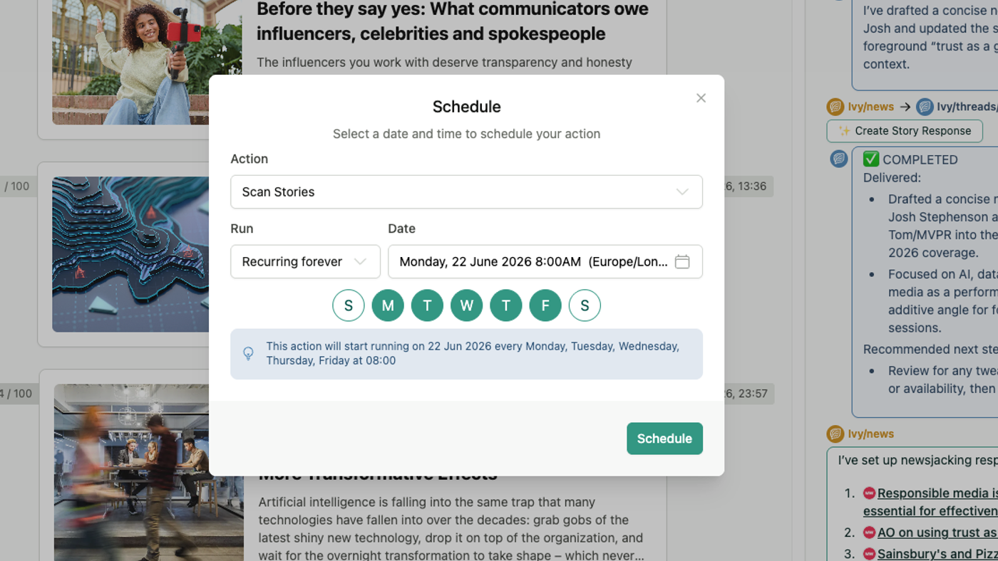 Scheduled AI action control