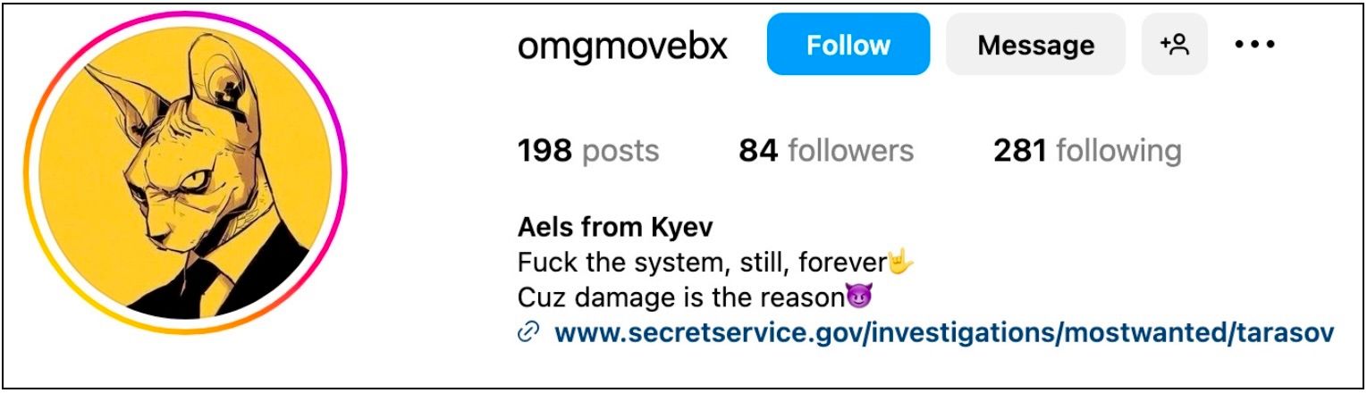 A screenshot of Andrei Tarasov’s Instagram account.