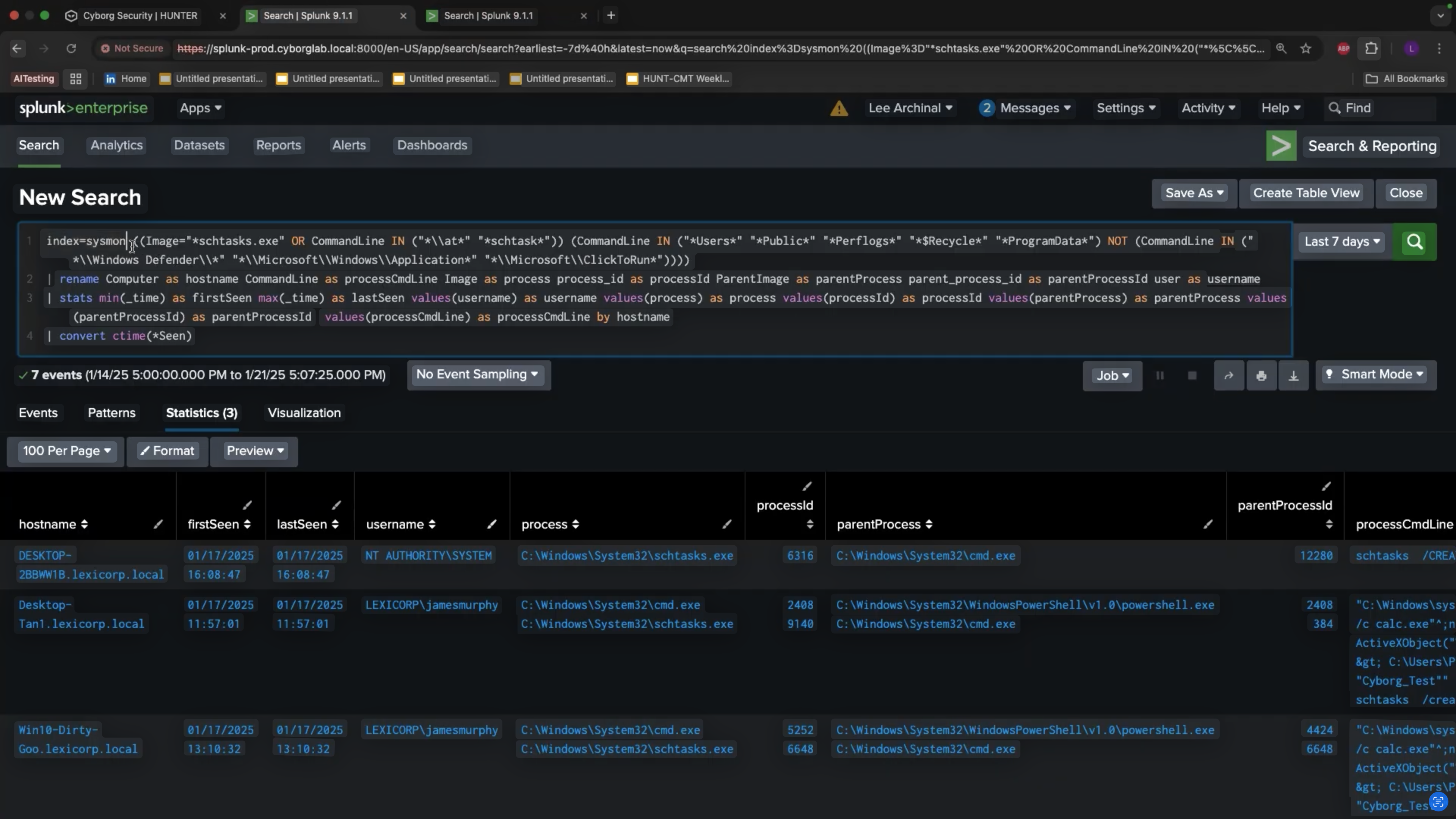 A threat hunt query using Sysmon logs looking for scheduled tasks executed from abnormal locations using command-line arguments.