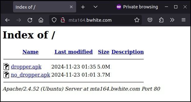 This image depicts the open directory that hosted both the dropper and main payload involved in the campaign Nov. 26, 2024.